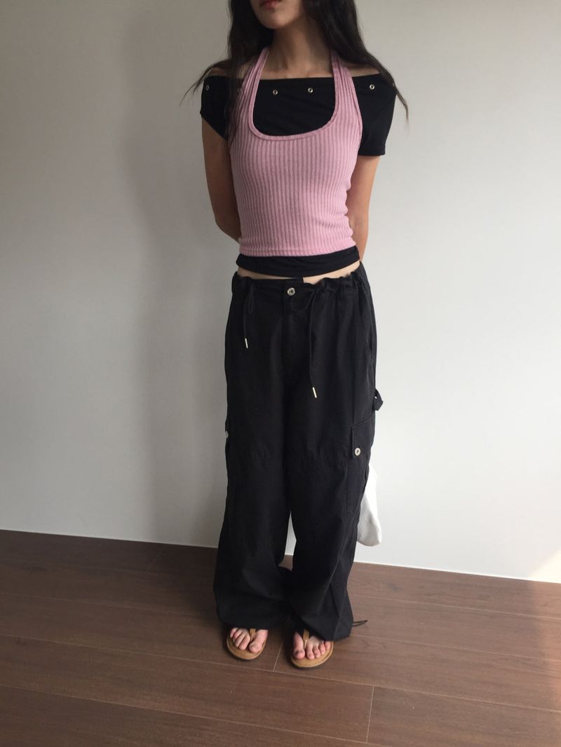 Peep Wide Cargo Pants (3color)