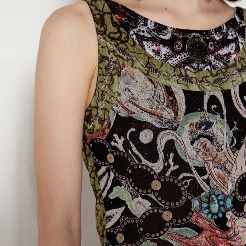 SHEISSHE/PRINTED PATCHWOCK SLEEVELESS DRESS