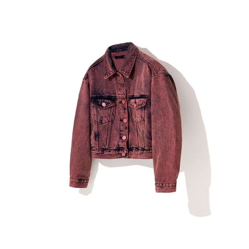 WINE DENIM CROP TRUCKER JACKET