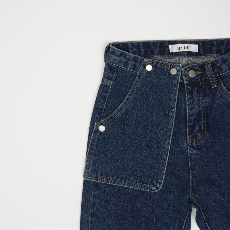 STRAIGHT FIT SNAP POCKET DENIM PANTS [6888]