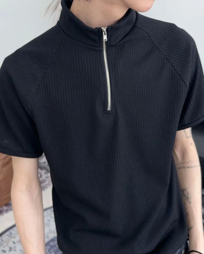Carter Ribbed Half-Zip Short Sleeve Tee