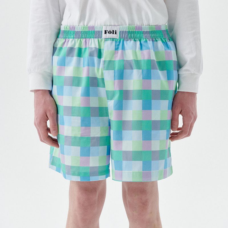 Foli(フォリー)の「(M) Blue Pastel Grid PJ Shorts(Pants)」