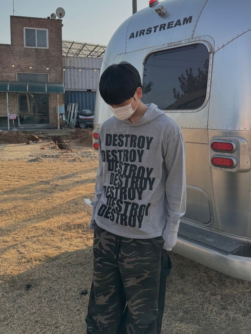 destroy hand hooded long sleeve