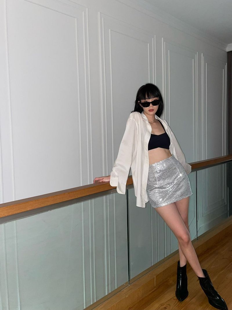 EVIE glint MINI SKIRT SILVER
