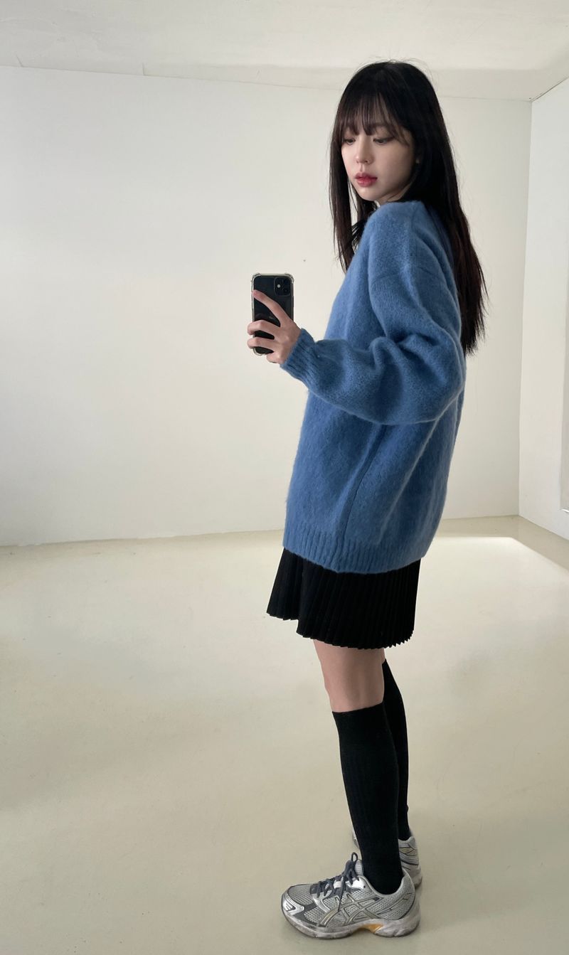Blue Mohair V neck Knit 