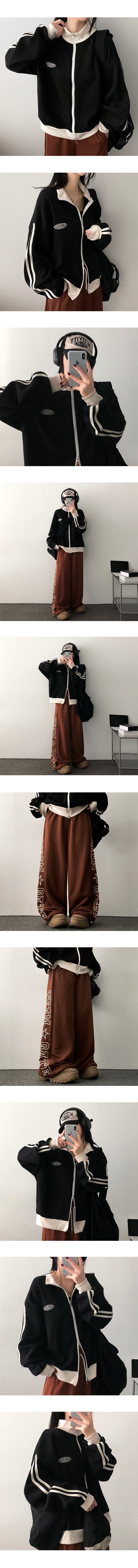 Dattie Embroidery Color Waffle Zip-Up