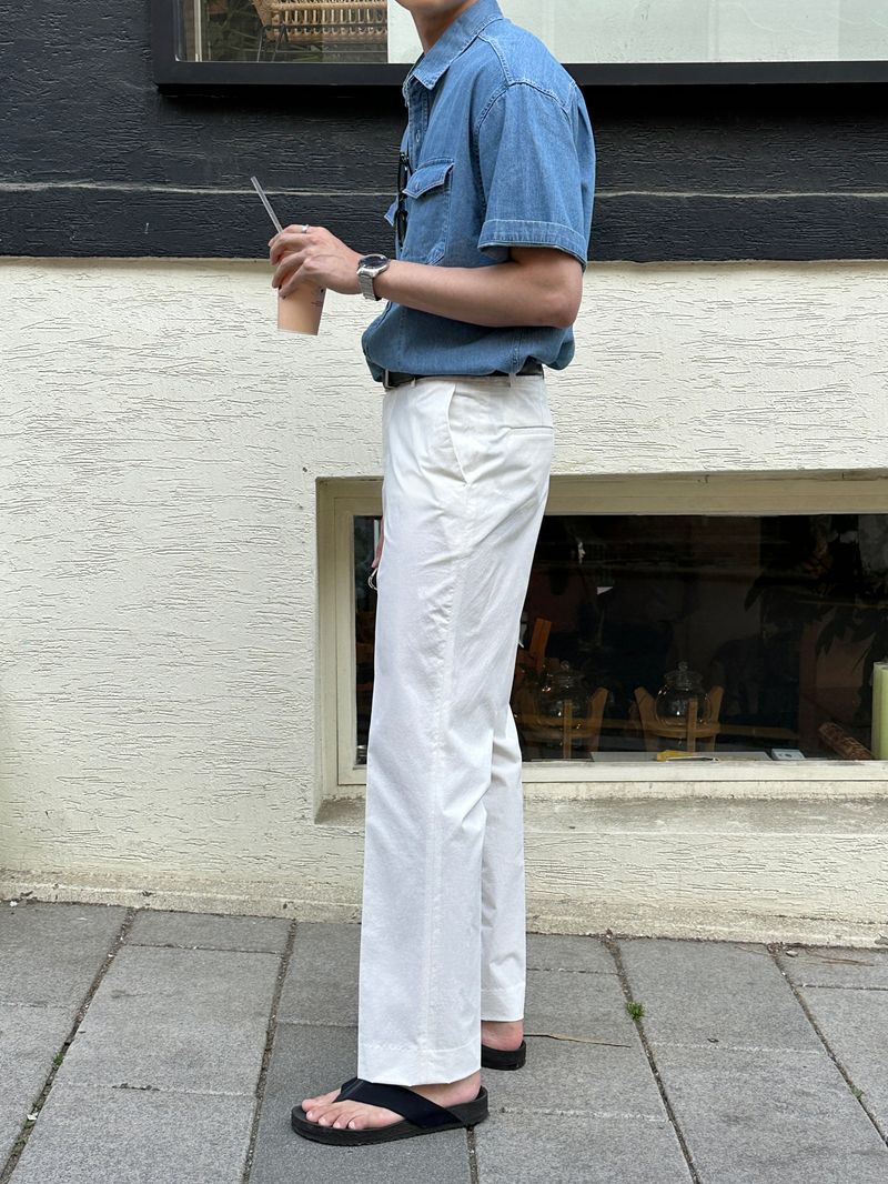 LMN Semi-Over Button Half Denim Shirt (2 colors)