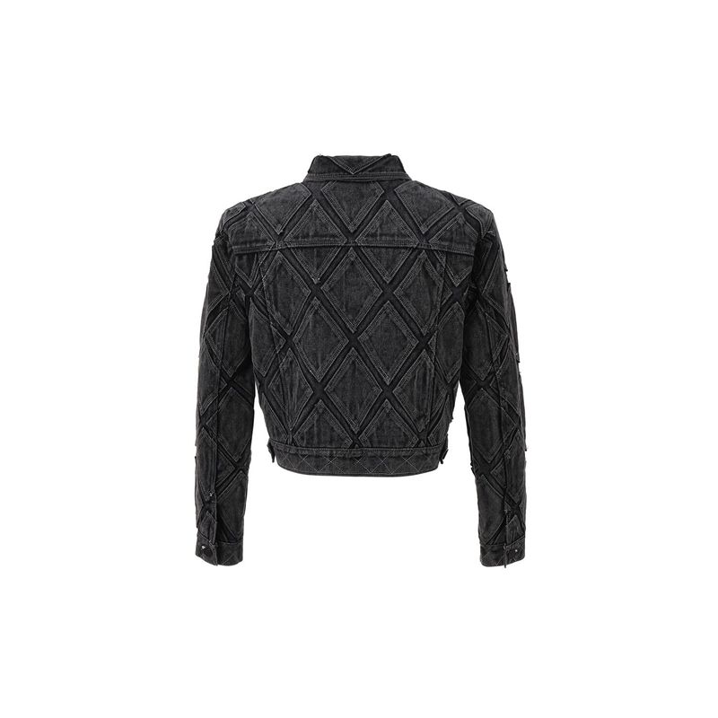 DIAMOND PATCH WASHING BLACK DENIM JACKET