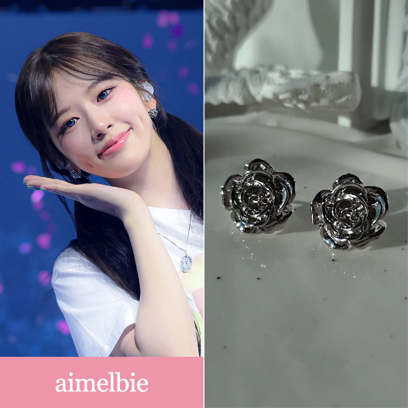 [クォン・ウンビ Piercing] メタルローズピアス - Silver Color