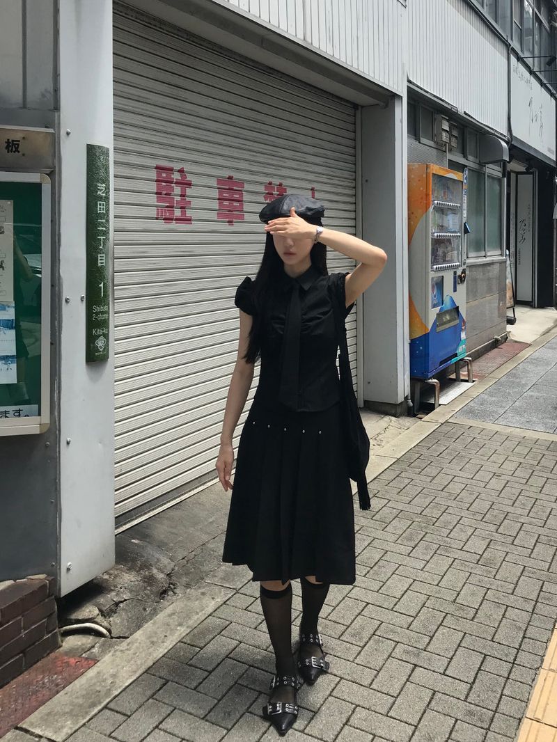 Monday Office Ball Stud Pleated Midi Skirt