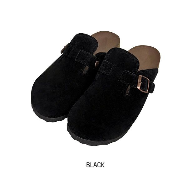 Suede Buckle Mule Slippers