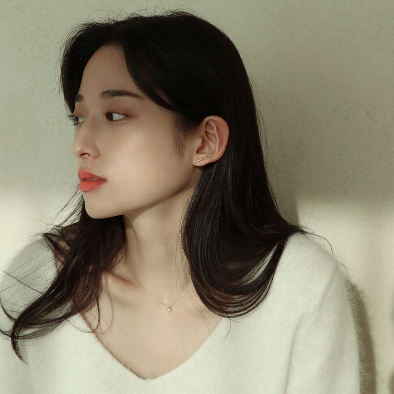 [single earring]14K gold cubic bar earring