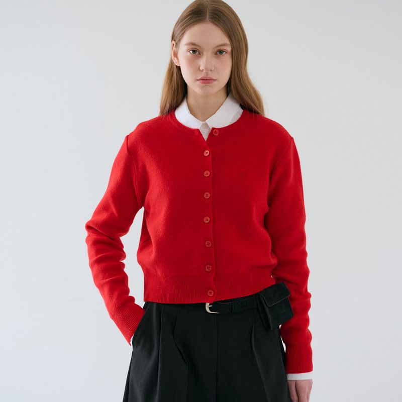 RVS Round Neck Cardigan Red