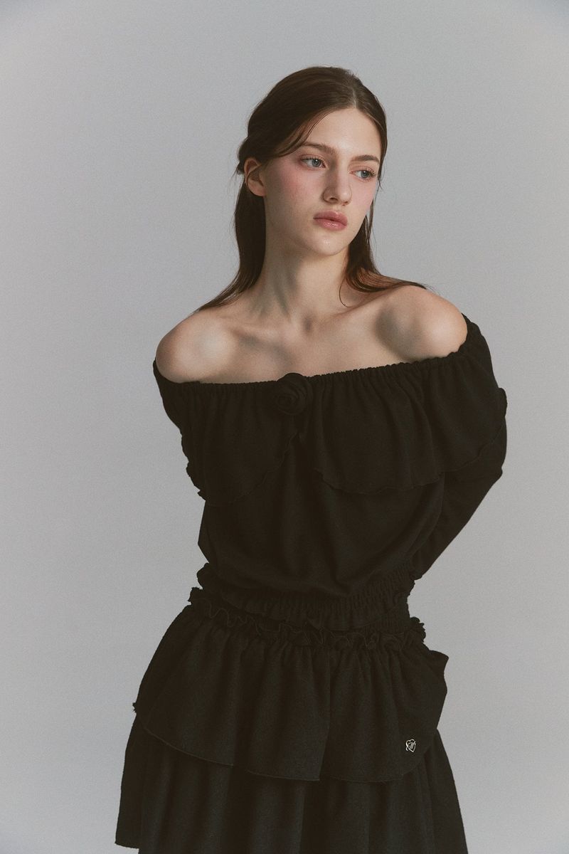 Tulip Off Shoulder Top Black