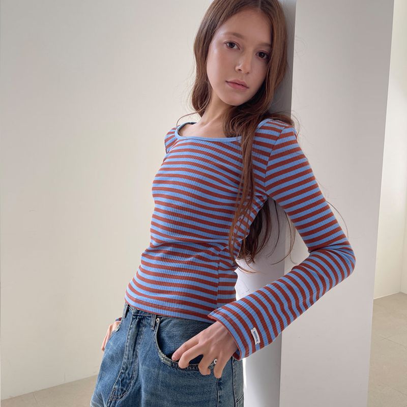 Stripe Scoop Neck T/Shits_Blue