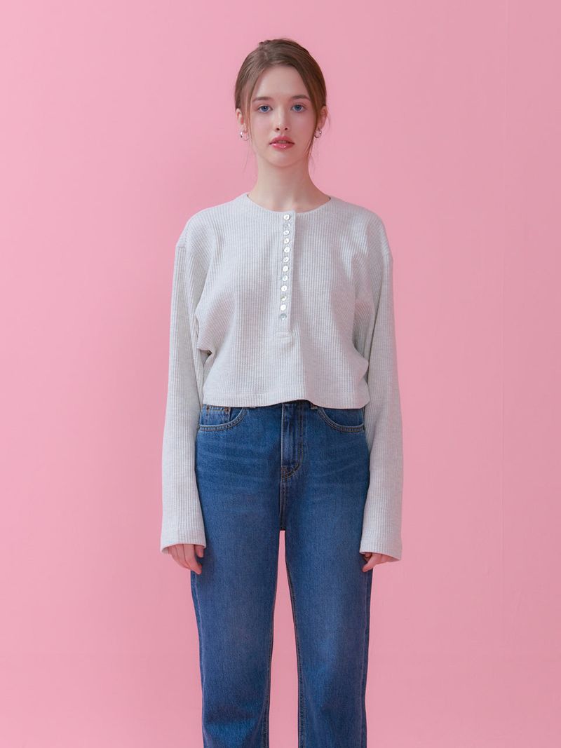 WAFFLE CROP T-SHIRT_OATMEAL