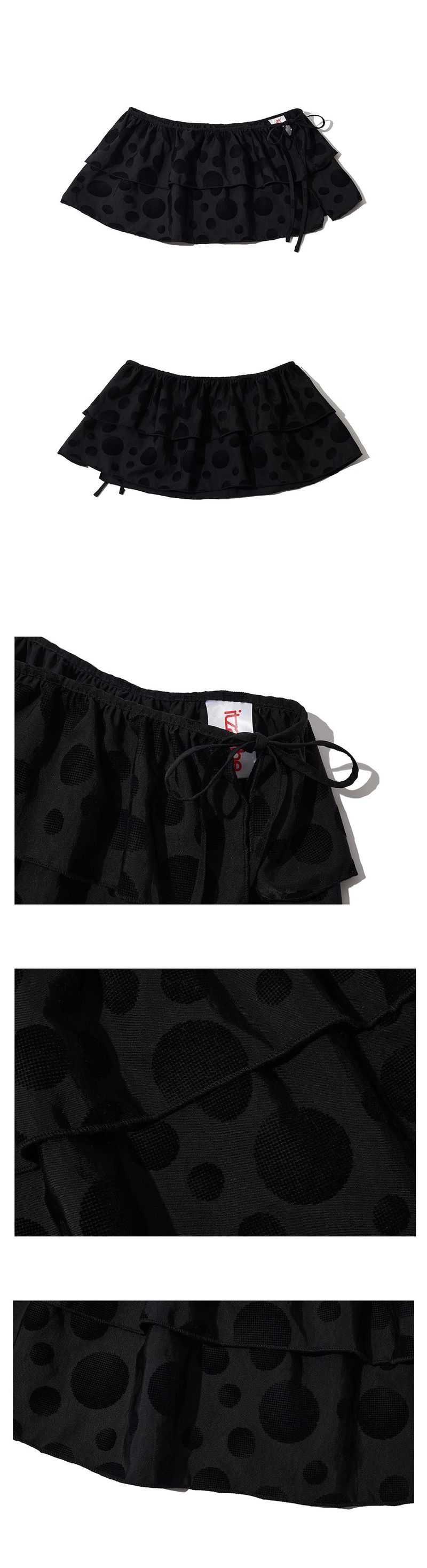 BLACK DOTTED LAYERED WRAP SHORT SKIRT