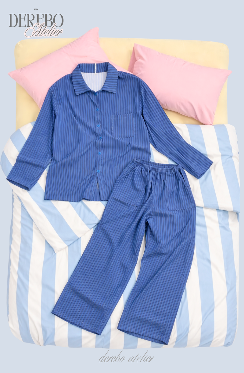 blue stripe fleece pajamas