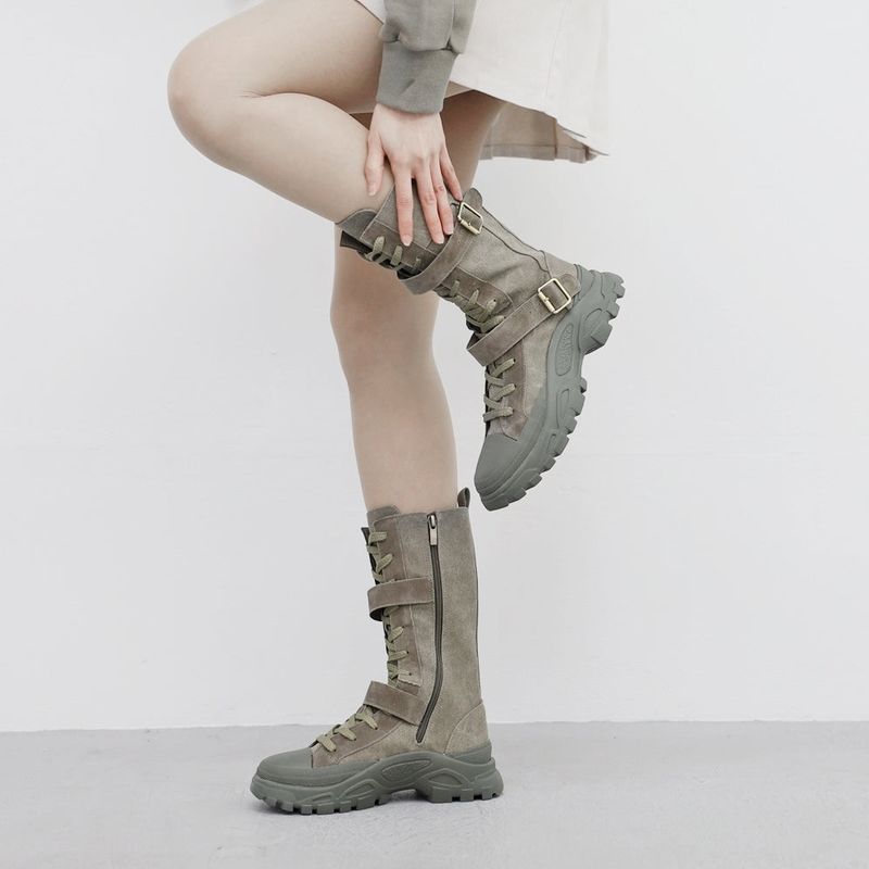 Ned Buckle Suede Middle Boots
