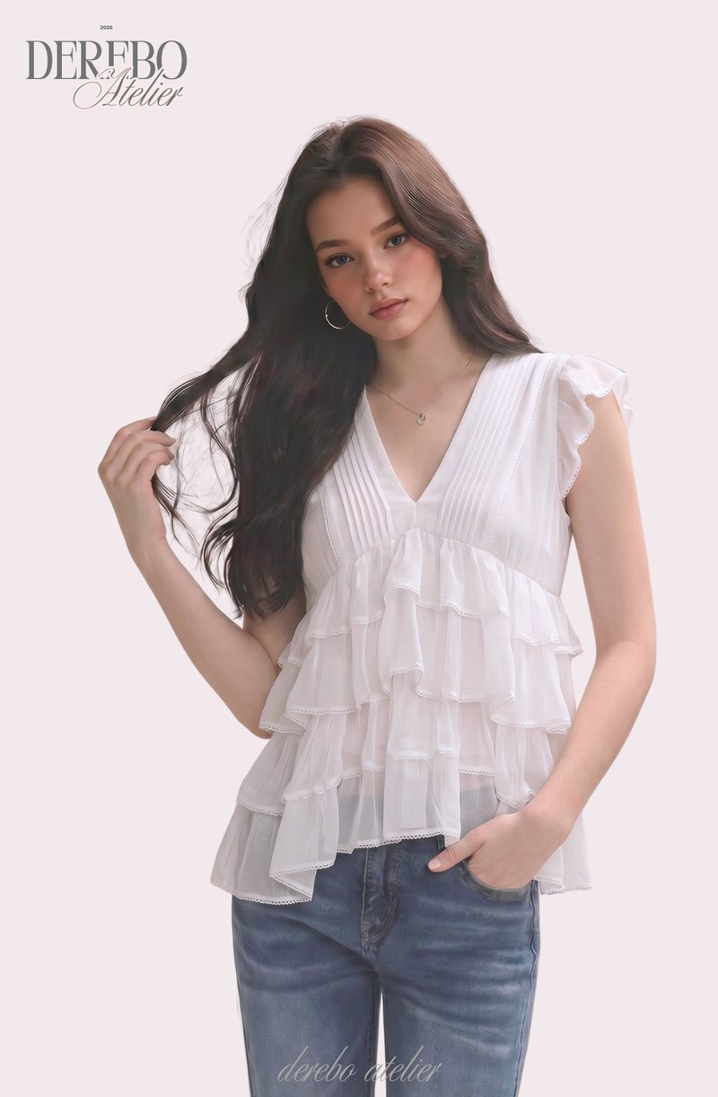 Lady Frilled Chiffon V Blouse