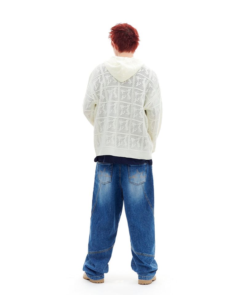 NET KNIT HOOD ZIP-UP (IVORY)