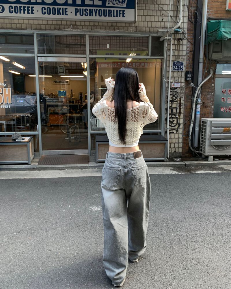 Grey damage wide pants