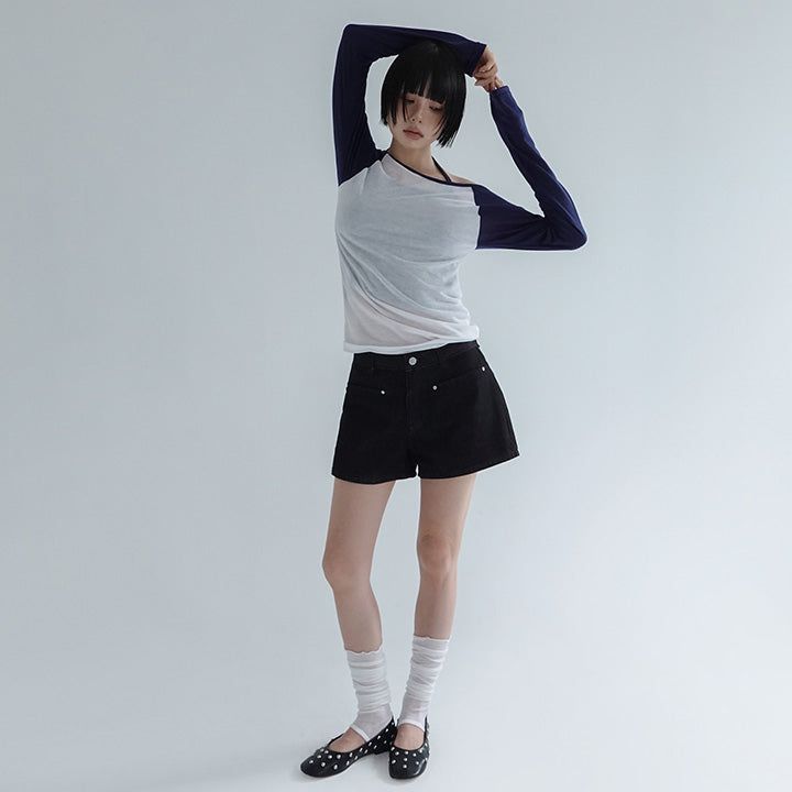 [Antique]ボートネック シースルー ラグラン ロングスリーブ Tシャツ 3カラー
