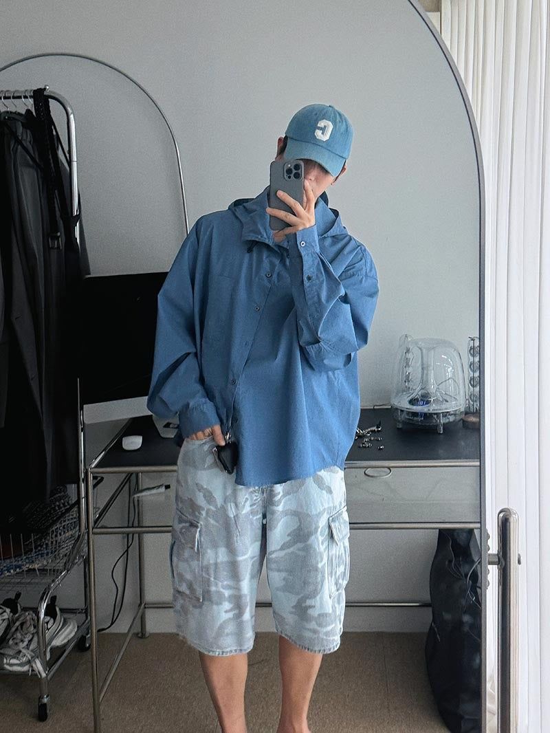 ASCLO Washed Camo Denim Half Pants (2color)