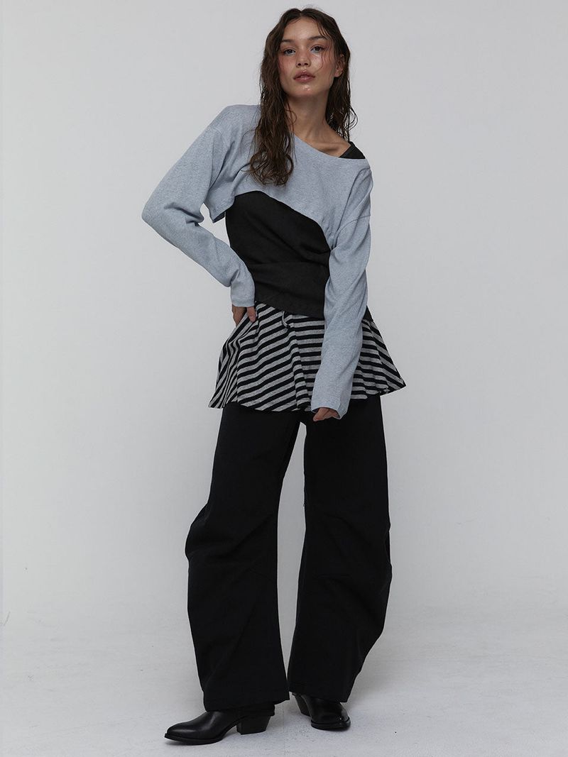 Striped Mini Skirt_Charcoal