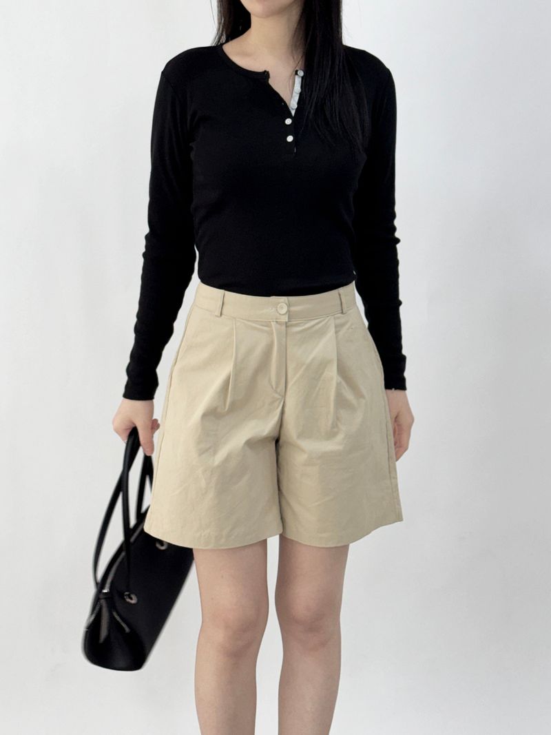 Mik Button Color Block Long Sleeve T-shirt