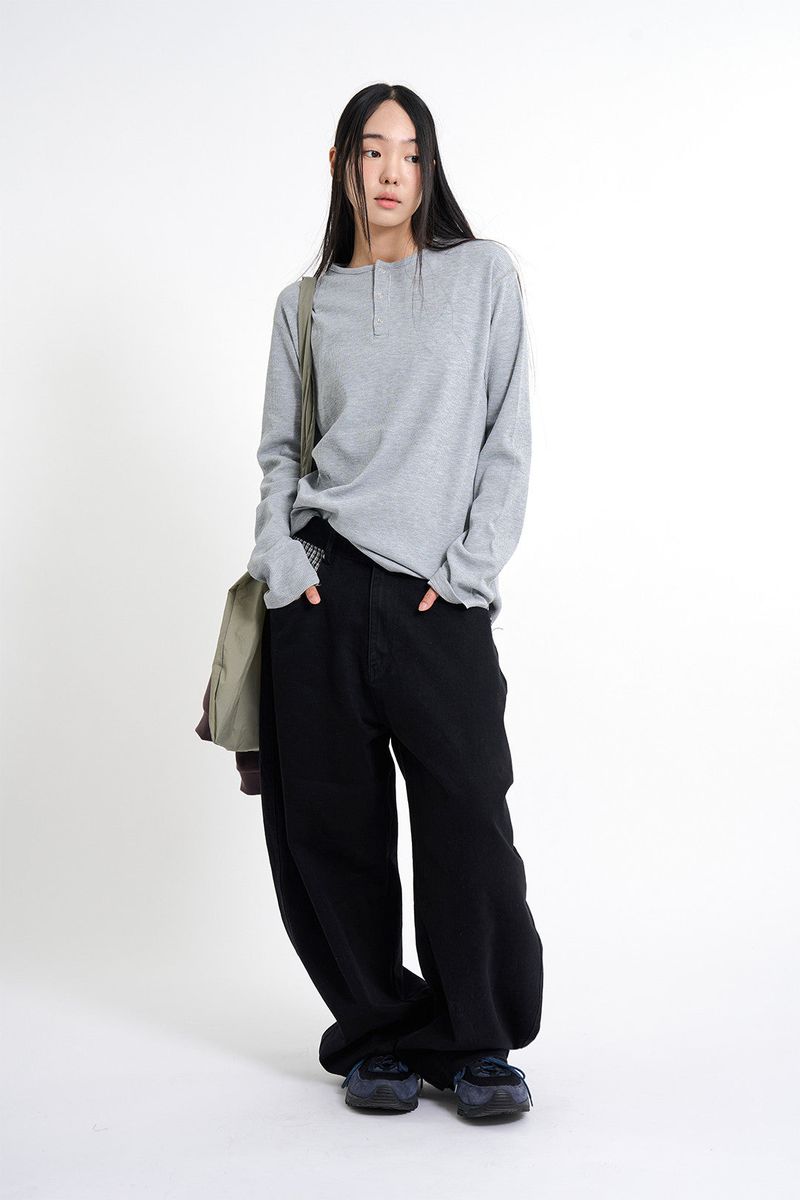 Waffle Henley neck long sleeve