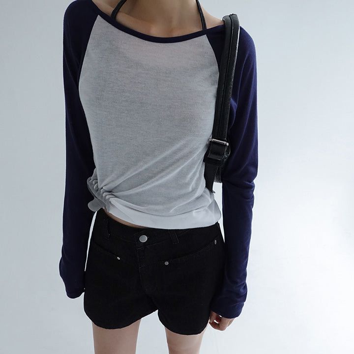 [Antique]ボートネック シースルー ラグラン ロングスリーブ Tシャツ 3カラー