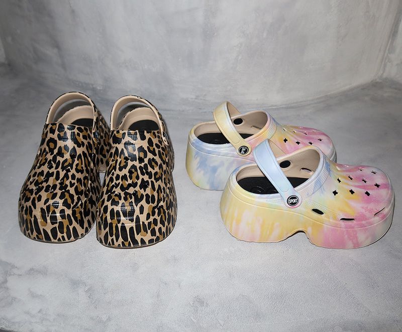 Leopard Print Platform Clog Whole Hoop Slippers