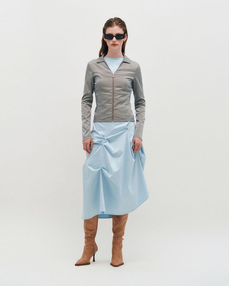 V-Neck Sleek Zip-Up _ GREY