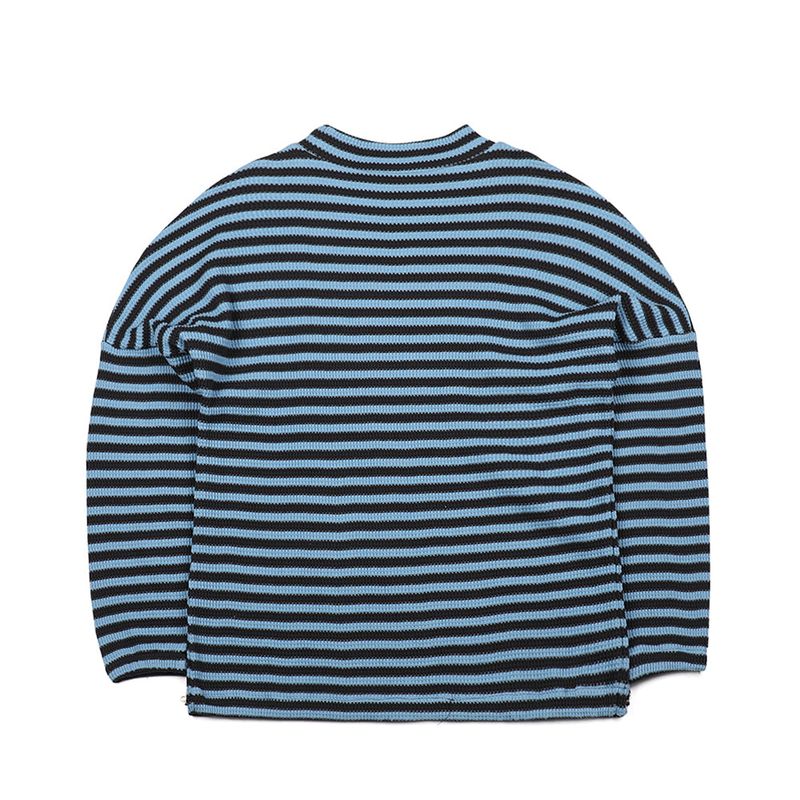 BSR2223FWPO027 STRIPE HIGH NECK PULLOVER BLUE