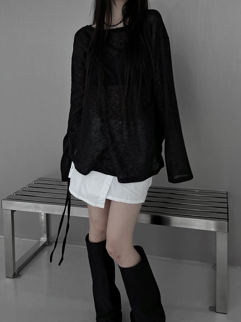 linen see-through long sleeve T (2color)