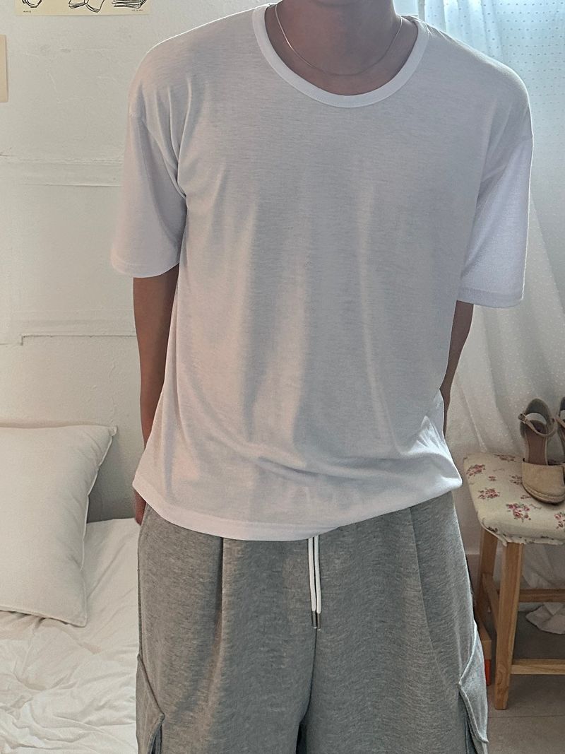 베이직 실켓 유넥 반팔티