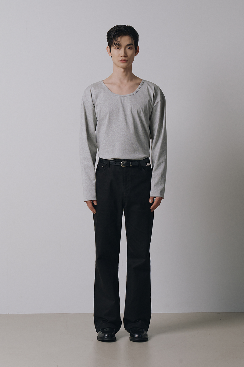 Semi flare cotton pants(Black)