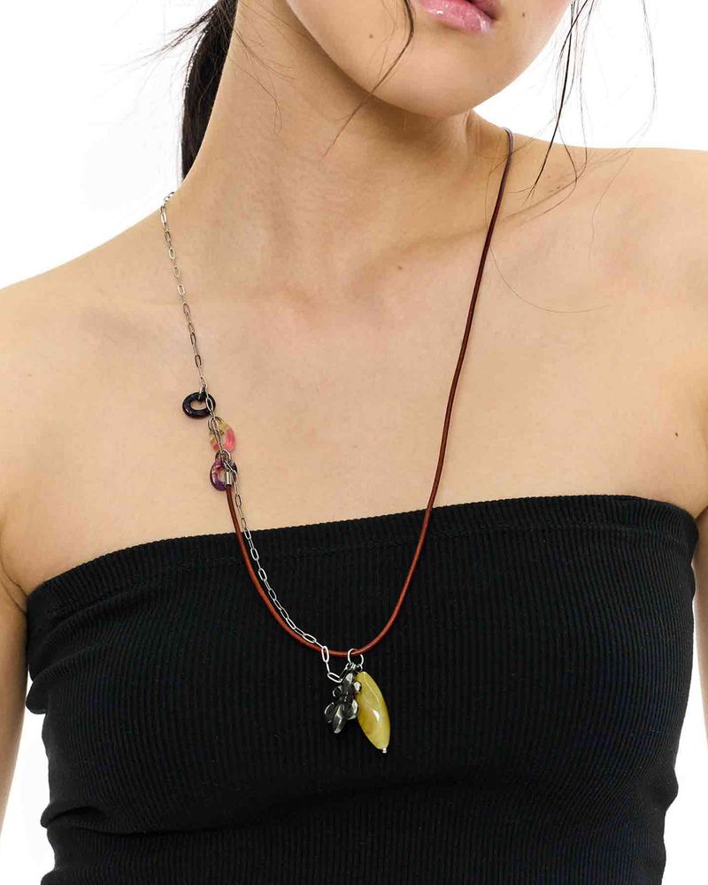  Stone Combi Necklace - Anchor _ BROWN