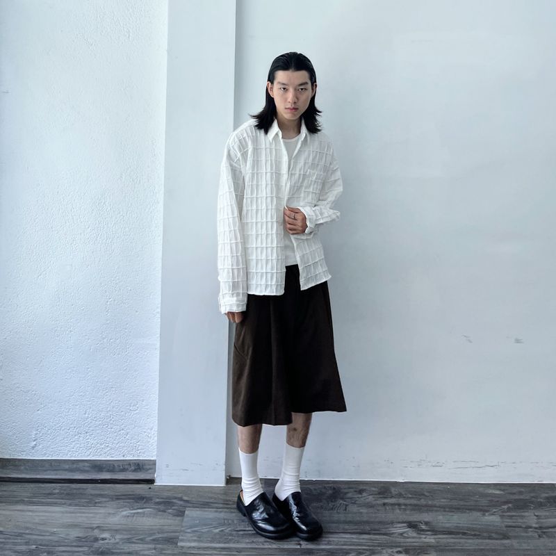 Textured Grid Crinkle Shirt