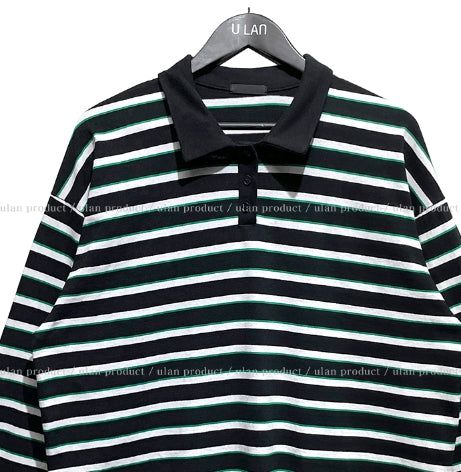 Twoin Stripe Rugby Collar Sweatshirt