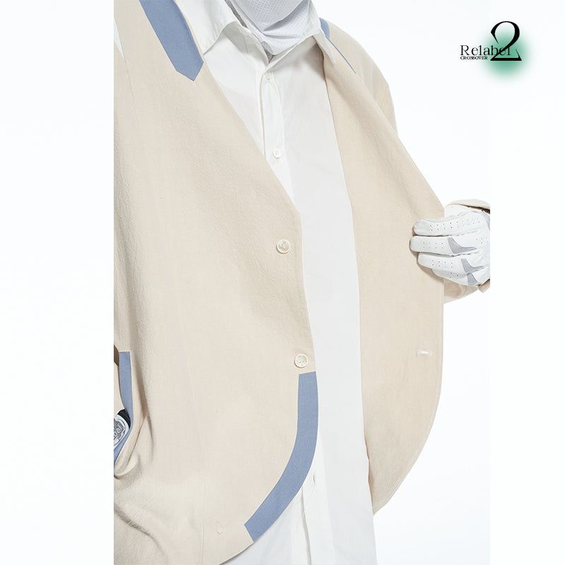RELABEL Structured Cut Contrast-Colored Patchwork Fake Two-Piece Loose Blazer