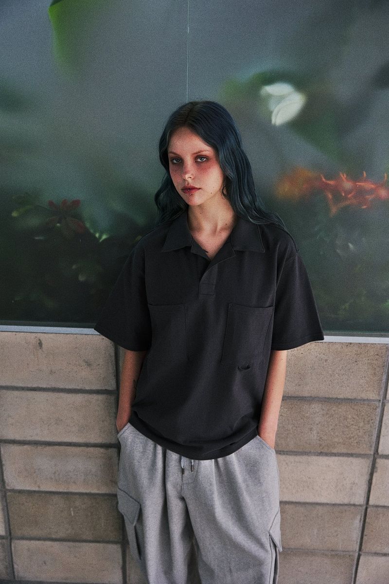 N-BT POCKET 1/2 COLLAR-TEE (Charcoal)