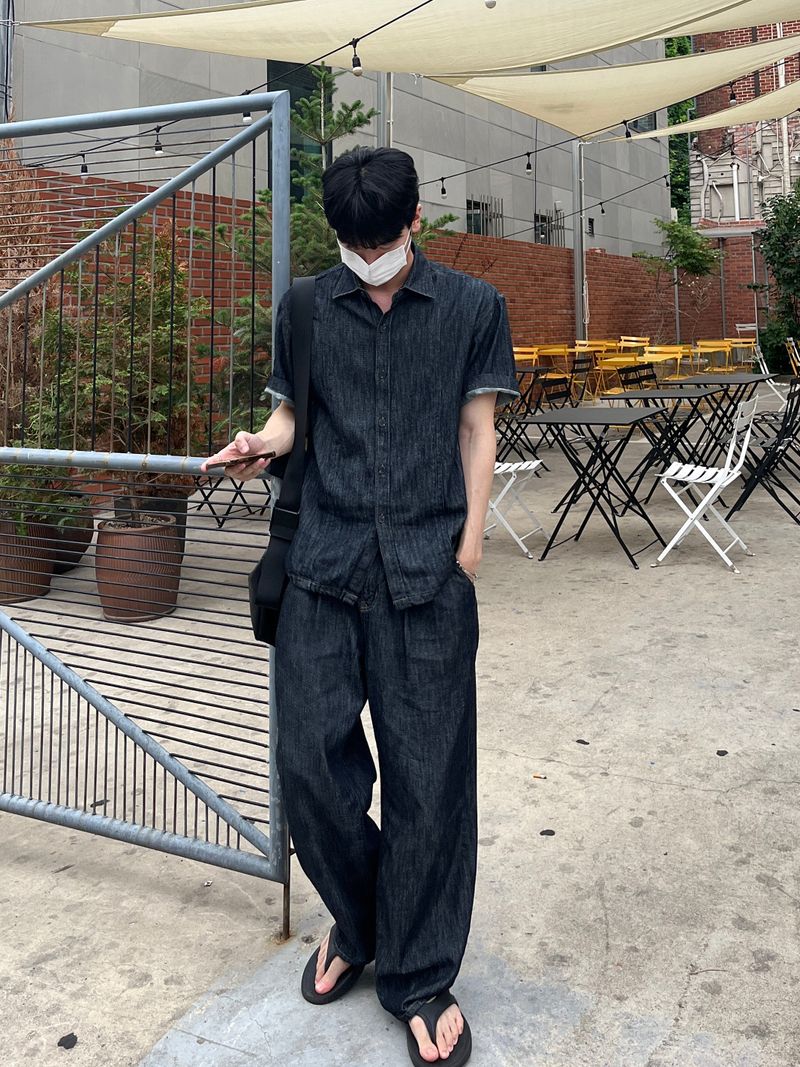 Mei linen indigo half shirts