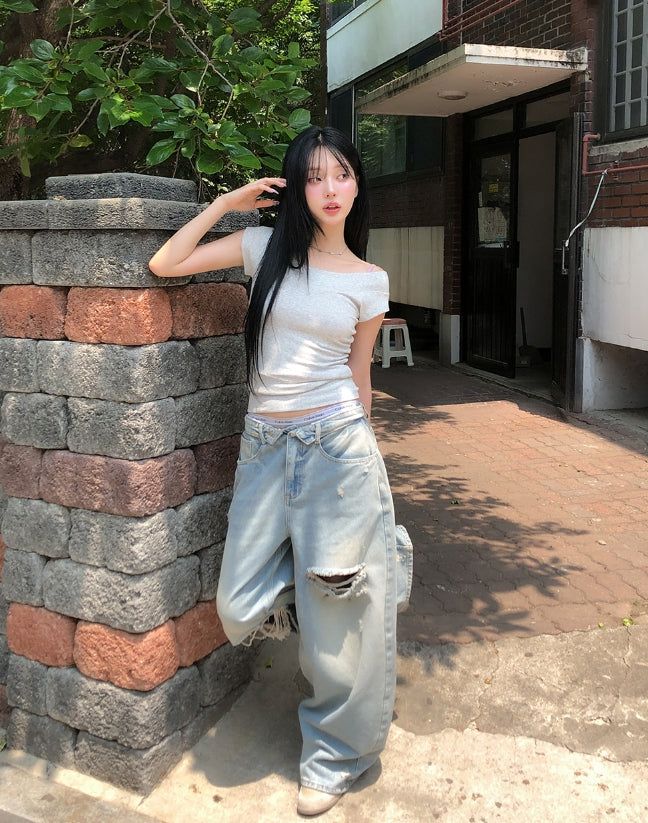 Coats Reverse Damage Wide Denim Pants