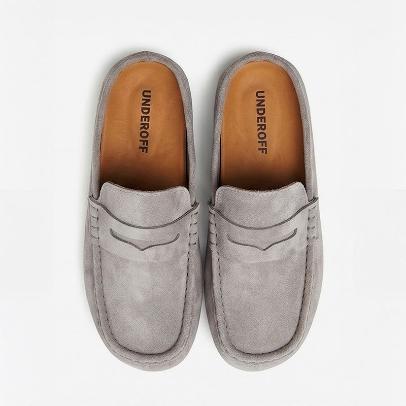 Suede Loafer Slides Gray