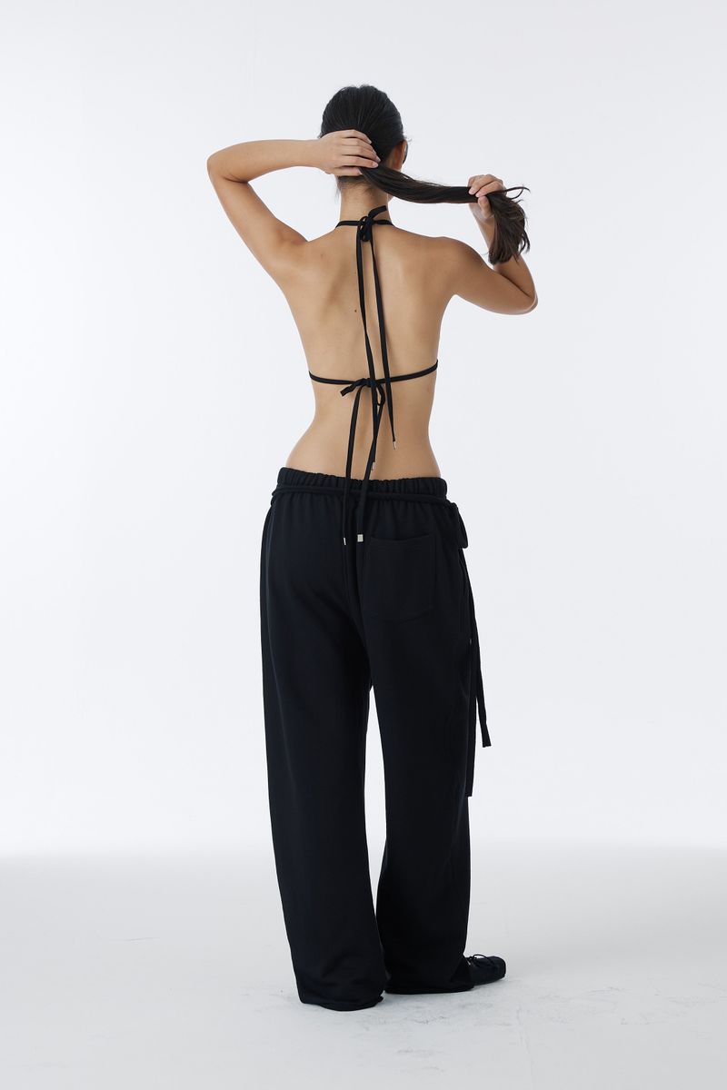 SHIRRING TIE SWEAT PANTS (BLACK)
