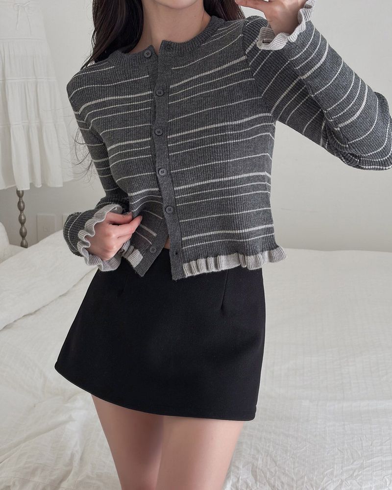 Vulvun frill striped cardigan