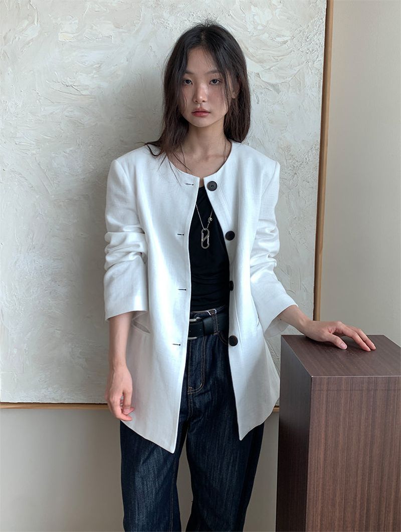 NON COLLAR LINEN JACKET (2C)