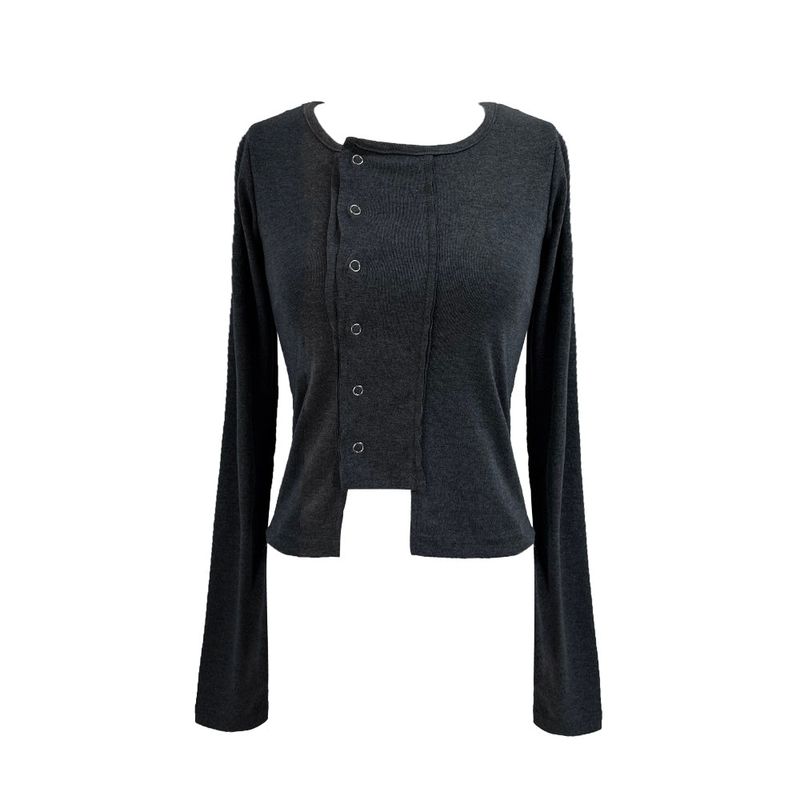 Snap Button Unbuttoned Round Dekki Long Sleeve T (3 Colors)